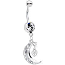 Load image into Gallery viewer, Clear CZ Gem Heart Padlock Crescent Moon Dangle Belly Ring
