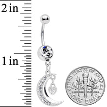 Load image into Gallery viewer, Clear CZ Gem Heart Padlock Crescent Moon Dangle Belly Ring
