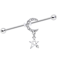 将图片加载到图库查看器，14G Clear Gem Moon Star Dangle Industrial Barbell 38mm
