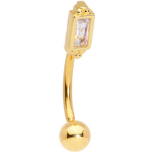 Load image into Gallery viewer, 16G 5/16 Clear CZ Gem Gold Tone Rectangle Curved Eyebrow Ring
