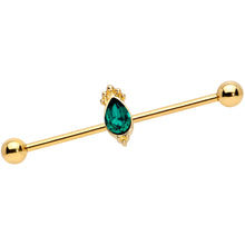 Load image into Gallery viewer, 14G Green Gem Gold Tone Regal Drop Industrial Barbell 38mm
