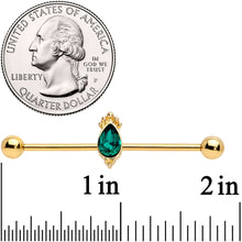 Load image into Gallery viewer, 14G Green Gem Gold Tone Regal Drop Industrial Barbell 38mm
