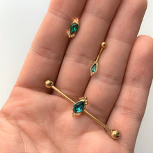 Load image into Gallery viewer, 16G 1/4 Green Gem Gold Tone Drop Cartilage Tragus
