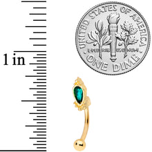 Load image into Gallery viewer, 16G 5/16 Green Gem Gold Tone Regal Drop Curved Eyebrow Ring
