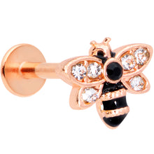 Load image into Gallery viewer, 16G 5/16 Clear Black Gem Rose Gold Tone Bee Labret Monroe Tragus
