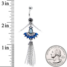 Load image into Gallery viewer, Clear Black Blue Gem Tropic Fan Dangle Belly Ring Belly Chain
