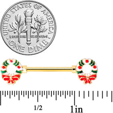 Load image into Gallery viewer, 14G 9/16 Gold Tone Christmas Wreath Barbell Nipple Ring Set
