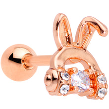 Load image into Gallery viewer, 16G 1/4 Clear Gem Rose Gold Tone Bunny Headphone Cartilage Tragus
