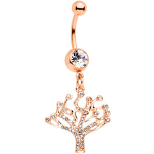 Load image into Gallery viewer, Clear CZ Gem Rose Gold Tone Angular Tree of Life Dangle Belly Ring
