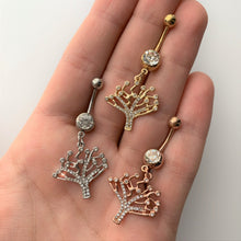 Load image into Gallery viewer, Clear CZ Gem Rose Gold Tone Angular Tree of Life Dangle Belly Ring
