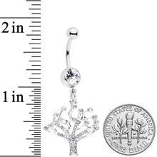 将图片加载到图库查看器，Clear CZ Gem Angular Tree of Life Dangle Belly Ring
