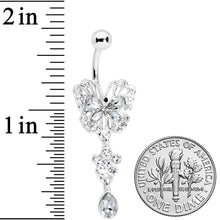Load image into Gallery viewer, Clear Gem Lacy Butterfly Flower Drop Dangle Belly Ring
