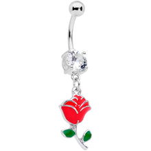 将图片加载到图库查看器，Clear Gem Valentines Day Red Rose Dangle Belly Ring
