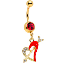 将图片加载到图库查看器，Clear Red Gem Gold Tone Valentine Heart Dangle Belly Ring
