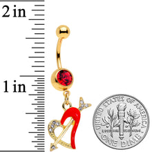 将图片加载到图库查看器，Clear Red Gem Gold Tone Valentine Heart Dangle Belly Ring
