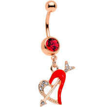 Load image into Gallery viewer, Clear Red Gem Rose Gold Tone Valentine Heart Dangle Belly Ring

