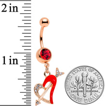 Load image into Gallery viewer, Clear Red Gem Rose Gold Tone Valentine Heart Dangle Belly Ring
