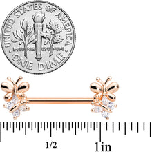 Load image into Gallery viewer, 14G 5/8 Clear CZ Gem Rose Gold Tone Butterfly Barbell Nipple Set
