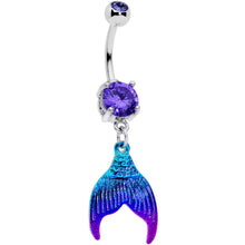 Load image into Gallery viewer, Purple Gem Aqua Pink Mermaid Scale Tail Dangle Belly Ring
