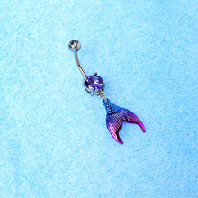 Load image into Gallery viewer, Purple Gem Aqua Pink Mermaid Scale Tail Dangle Belly Ring
