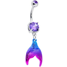 Load image into Gallery viewer, Purple Gem Aqua Pink Mermaid Scale Tail Dangle Belly Ring
