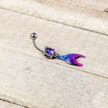 Load image into Gallery viewer, Purple Gem Aqua Pink Mermaid Scale Tail Dangle Belly Ring
