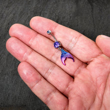 Load image into Gallery viewer, Purple Gem Aqua Pink Mermaid Scale Tail Dangle Belly Ring
