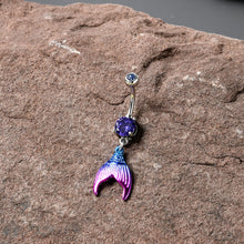 Load image into Gallery viewer, Purple Gem Aqua Pink Mermaid Scale Tail Dangle Belly Ring
