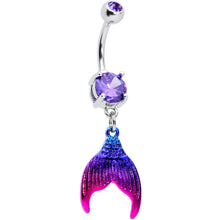 Load image into Gallery viewer, Purple Gem Aqua Pink Mermaid Scale Tail Dangle Belly Ring
