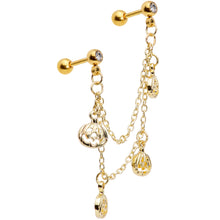 Load image into Gallery viewer, 16G 1/4 Clear Gem Gold Tone Pumpkin Cartilage Chain Earring
