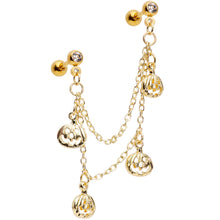Load image into Gallery viewer, 16G 1/4 Clear Gem Gold Tone Pumpkin Cartilage Chain Earring
