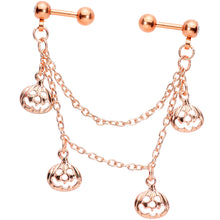 Load image into Gallery viewer, 16G 1/4 Clear Gem Rose Gold Tone Pumpkin Cartilage Chain Earring
