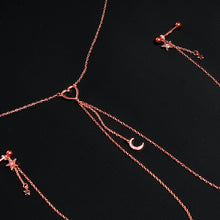 Load image into Gallery viewer, 14G 5/8 Aurora Gem Rose Gold Hue Star Moon Nipple Chain Necklace
