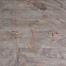 Load image into Gallery viewer, 14G 5/8 Aurora Gem Rose Gold Hue Star Moon Nipple Chain Necklace
