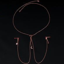 Load image into Gallery viewer, 14G 5/8 Aurora Gem Rose Gold Hue Star Moon Nipple Chain Necklace
