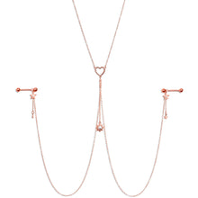 Load image into Gallery viewer, 14G 5/8 Clear Gem Rose Gold Hue Star Sun Nipple Chain Necklace
