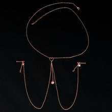 Load image into Gallery viewer, 14G 5/8 Clear Gem Rose Gold Hue Star Sun Nipple Chain Necklace
