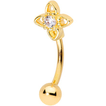 Load image into Gallery viewer, 16G 5/16 Clear CZ Gem Gold Tone Open Flower Curved Eyebrow Ring
