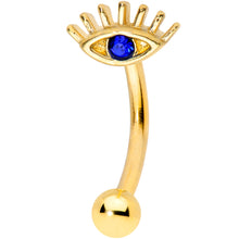 Load image into Gallery viewer, 16G 5/16 Blue Gem Gold Tone Wide Eye Curved Eyebrow Ring
