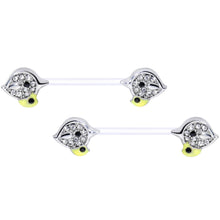 Load image into Gallery viewer, 14G 9/16 Clear Gem Clear Bioplast Mom Bird Barbell Nipple Ring Set
