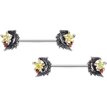 Load image into Gallery viewer, 14G 9/16 Red Yellow Gem Shooting Star Barbell Nipple Ring Set
