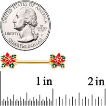 Load image into Gallery viewer, 14G 9/16 Gold Tone Poinsettia Christmas Barbell Nipple Ring Set
