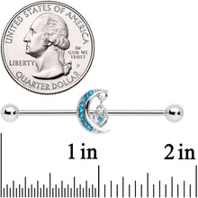 Load image into Gallery viewer, 14G Aqua CZ Gem Heart Padlock Moon Dangle Industrial Barbell 38mm
