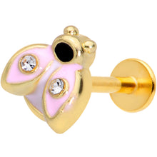Load image into Gallery viewer, 16G 5/16 Clear Gem Gold Tone Pink Ladybug Labret Monroe Tragus
