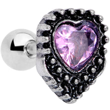 Load image into Gallery viewer, 16G 1/4 Pink Gem Regal Valentines Heart Cartilage Tragus Earring

