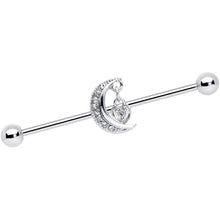 Load image into Gallery viewer, 14G Clear CZ Gem Heart Padlock Moon Dangle Industrial Barbell 38mm
