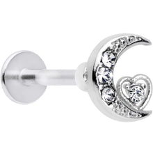 Load image into Gallery viewer, 16G 5/16 Clear CZ Gem Moon Heart Labret Monroe Tragus
