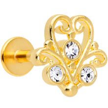 将图片加载到图库查看器，16G 5/16 Clear CZ Gem Gold Tone Fancy Heart Labret Monroe Tragus
