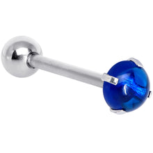 Load image into Gallery viewer, Blue CZ Gem Smooth Hemisphere Barbell Tongue Ring
