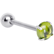 Load image into Gallery viewer, Light Green CZ Gem Smooth Hemisphere Barbell Tongue Ring
